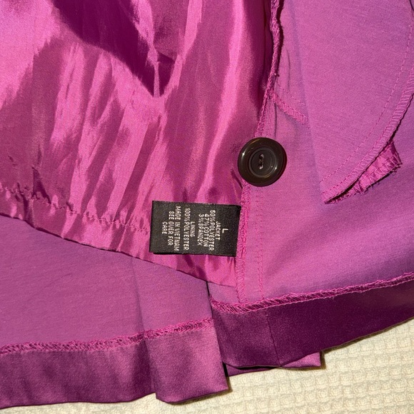 Y2K Isaac Mizrahi Purple Satin Trench Coat – Belted, Size L - Picture 3 of 4